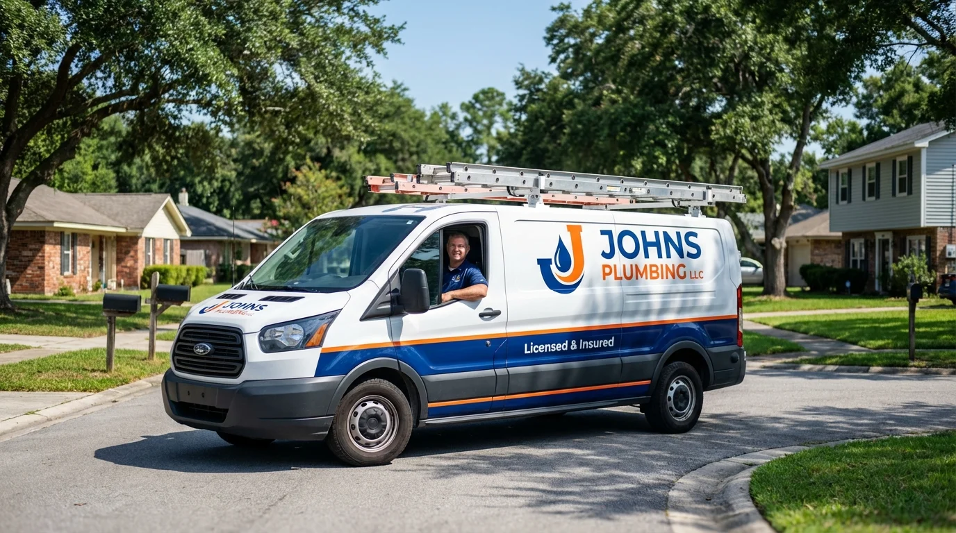 Johns Plumbing LLC service van in Fisher, IL