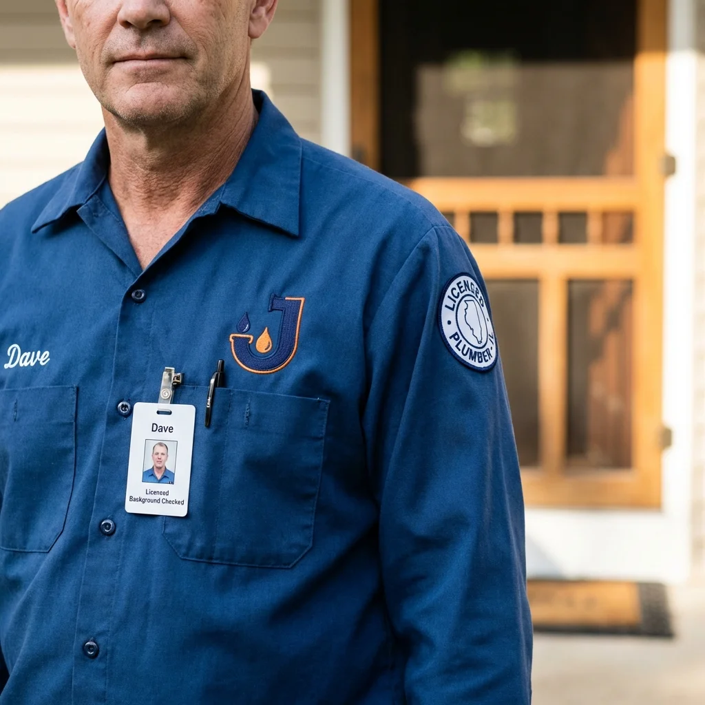 Licensed plumber showing ID badge in Fisher, IL