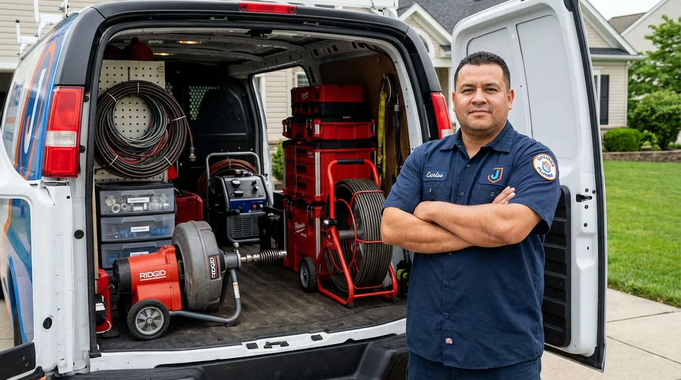 Professional drain cleaning equipment and Johns Plumbing LLC plumber in Fisher