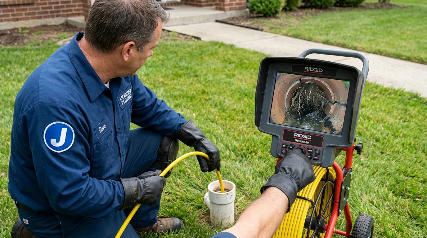 Sewer camera inspection being performed by Johns Plumbing LLC in Fisher