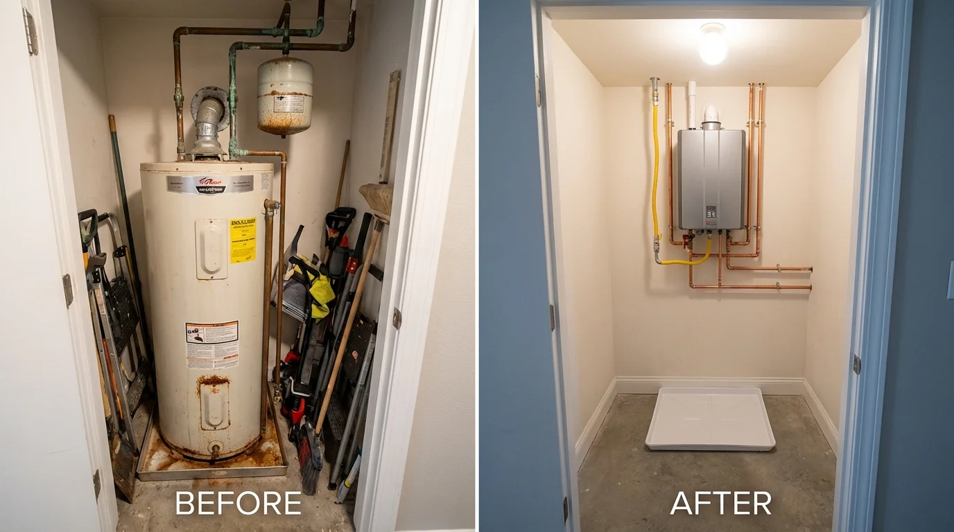 Tank water heater versus wall-mounted tankless unit comparison for Fisher, IL homeowners