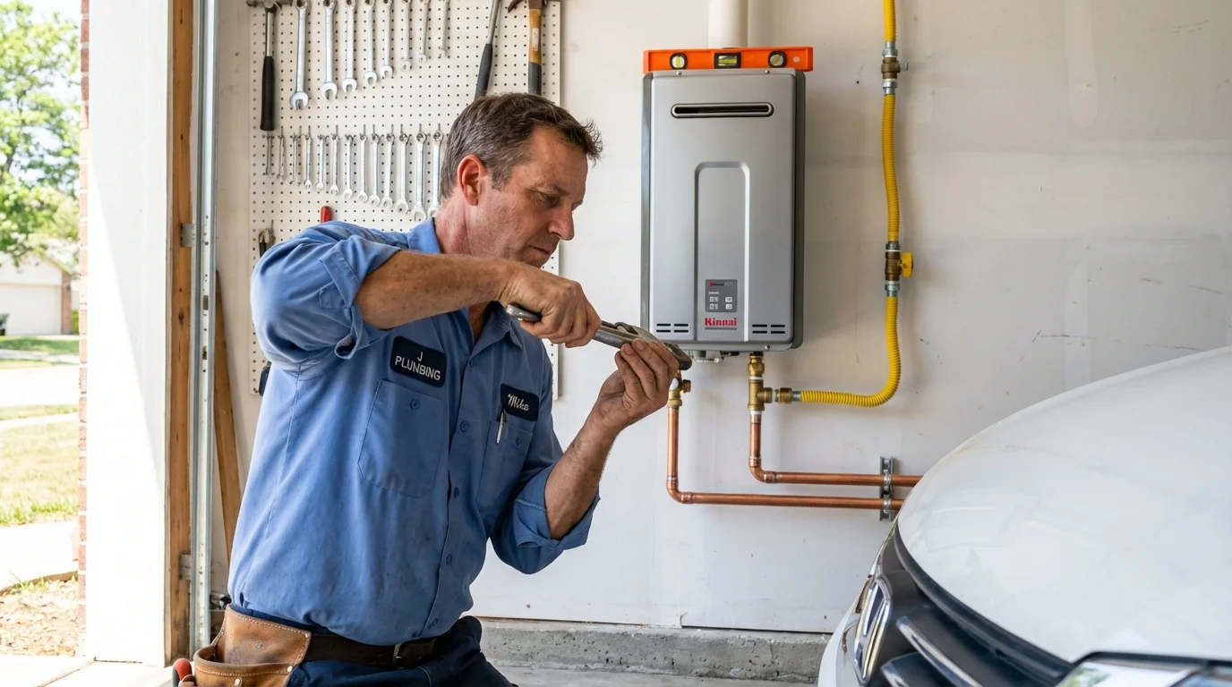 Tankless water heater installation by a Johns Plumbing LLC plumber in Fisher